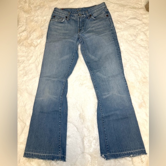 ⚡️Rad Vintage Y2K 7 For All Mankind Light Blue Denim Wash Distressed Flare Jeans - Picture 1 of 13
